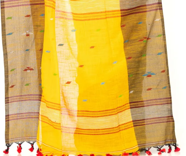 Yellow_Handloom_Premium_Quality_Khadi_Cotton_Saree_for_Women_With_Blouse