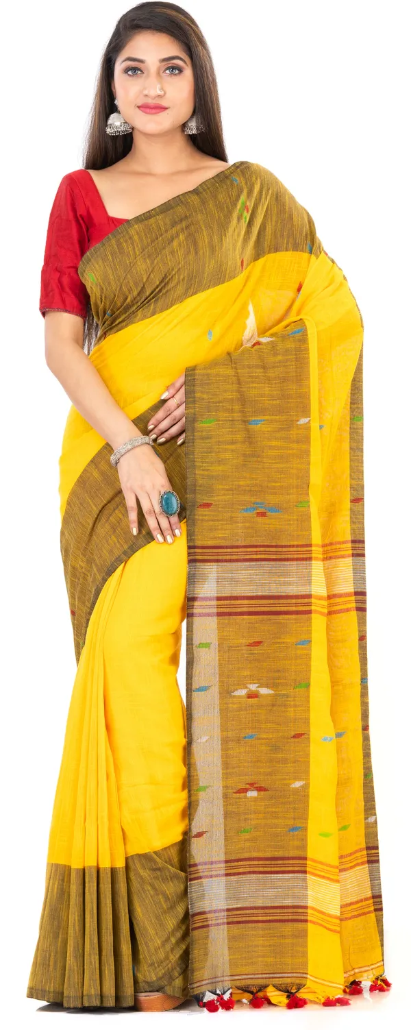 Yellow_Handloom_Premium_Quality_Khadi_Cotton_Saree_for_Women_With_Blouse