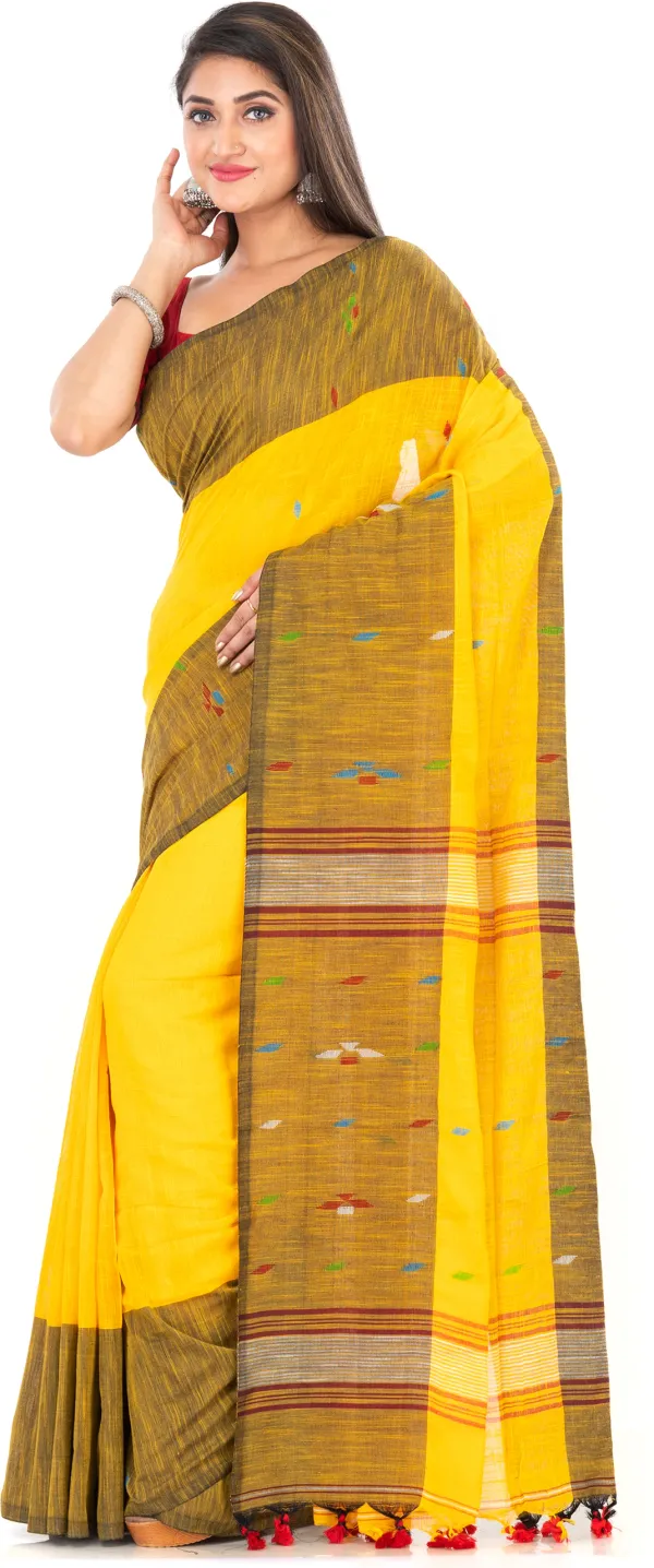 Yellow_Handloom_Premium_Quality_Khadi_Cotton_Saree_for_Women_With_Blouse
