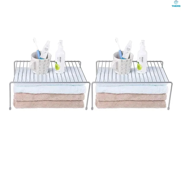 White_2_Pcs_Stainless_Steel_Kitchen_Dish_Rack_Expandable_Storage_Shelves_For_Kitchen_Cabinets_Multipurpose_Organizer_Extend_With_Anti-Rust_Nano_Coating_(Pack_Of_2)_-_Floor_Mount,_Step_Shelf