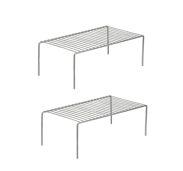 White_2_Pcs_Stainless_Steel_Kitchen_Dish_Rack_Expandable_Storage_Shelves_For_Kitchen_Cabinets_Multipurpose_Organizer_Extend_With_Anti-Rust_Nano_Coating_(Pack_Of_2)_-_Floor_Mount,_Step_Shelf