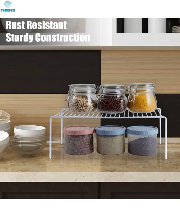 White_2_Pcs_Stainless_Steel_Kitchen_Dish_Rack_Expandable_Storage_Shelves_For_Kitchen_Cabinets_Multipurpose_Organizer_Extend_With_Anti-Rust_Nano_Coating_(Pack_Of_2)_-_Floor_Mount,_Step_Shelf