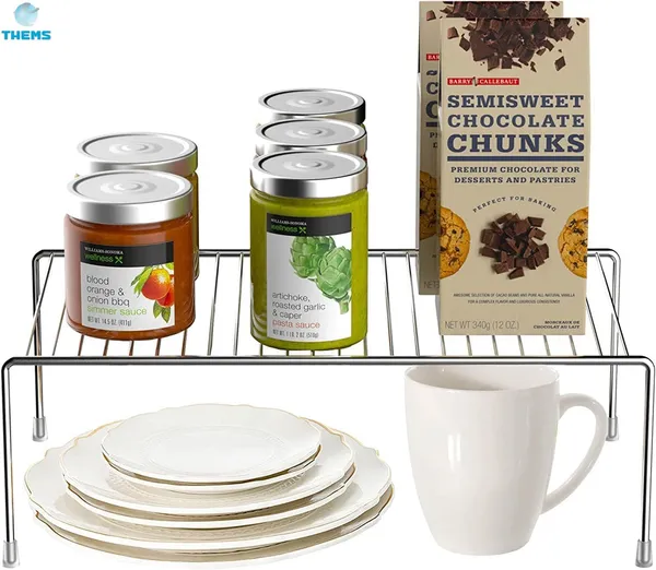 White_2_Pcs_Stainless_Steel_Kitchen_Dish_Rack_Expandable_Storage_Shelves_For_Kitchen_Cabinets_Multipurpose_Organizer_Extend_With_Anti-Rust_Nano_Coating_(Pack_Of_2)_-_Floor_Mount,_Step_Shelf