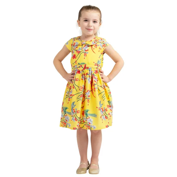 Yellow_Baby_Girls_Casual_Dress_Shoulder_Collar_Kids_Summer_Party_Half_Sleeves_Dresses