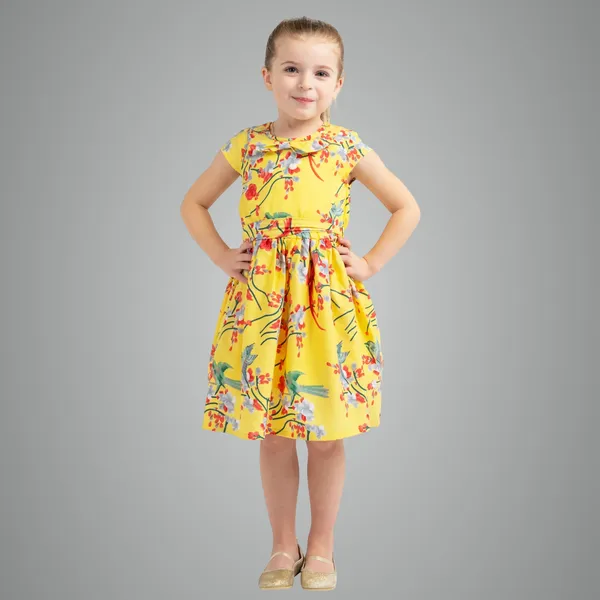Yellow_Baby_Girls_Casual_Dress_Shoulder_Collar_Kids_Summer_Party_Half_Sleeves_Dresses