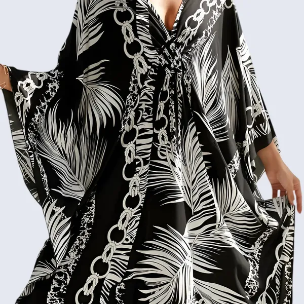 Kaftan_Summer_Dresses,_Braided_V-Neck_-_Black_Palm
