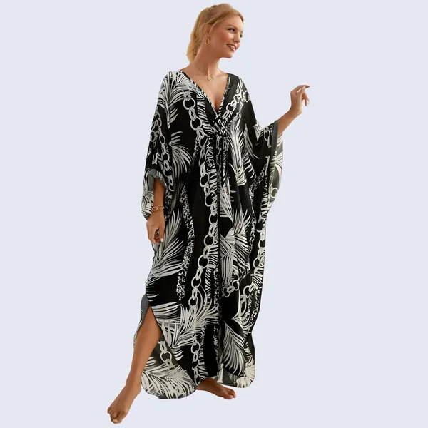 Kaftan_Summer_Dresses,_Braided_V-Neck_-_Black_Palm