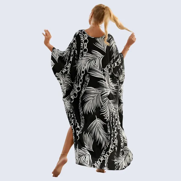 Kaftan_Summer_Dresses,_Braided_V-Neck_-_Black_Palm