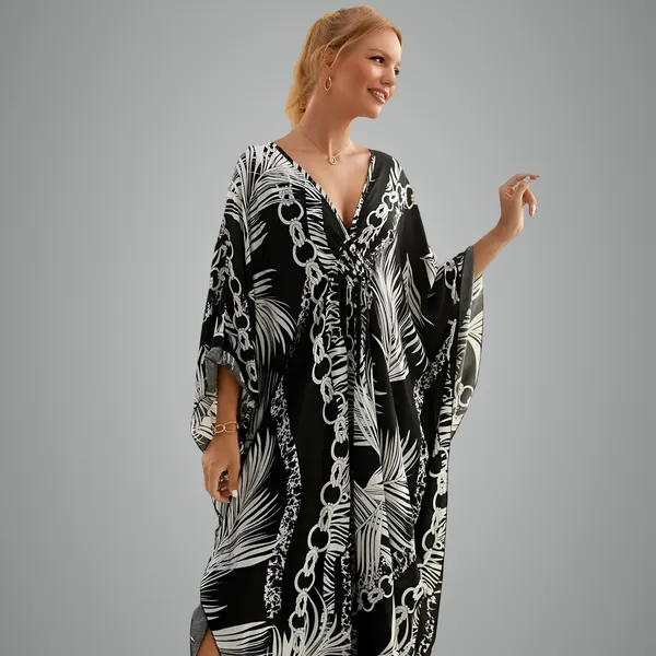 Kaftan_Summer_Dresses,_Braided_V-Neck_-_Black_Palm