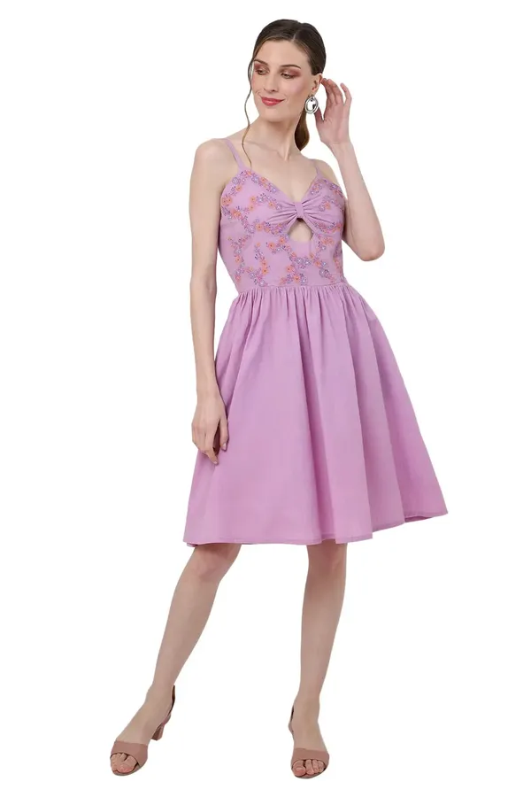 Lilac_100%_Cotton_Midi_Dresses_For_Women