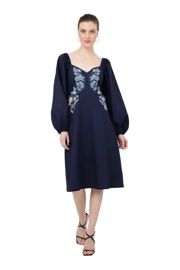 Blue_Poplin_Midi_Dresses_For_Women