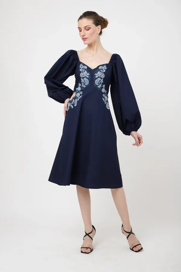 Blue_Poplin_Midi_Dresses_For_Women