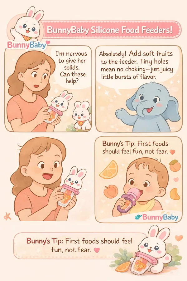 BUNNIES_Baby_Baby_Fruit_Feeder_–_Silicone_Food_&_Fruit_Nibbler_with_Extra_Mesh,_Soft_Pacifier_Feeder_&_Teether_for_Infants,_Bunny_Design_(random_color)