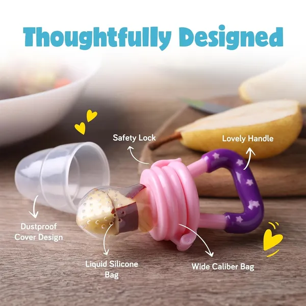 BUNNIES_Baby_Baby_Fruit_Feeder_–_Silicone_Food_&_Fruit_Nibbler_with_Extra_Mesh,_Soft_Pacifier_Feeder_&_Teether_for_Infants,_Bunny_Design_(random_color)