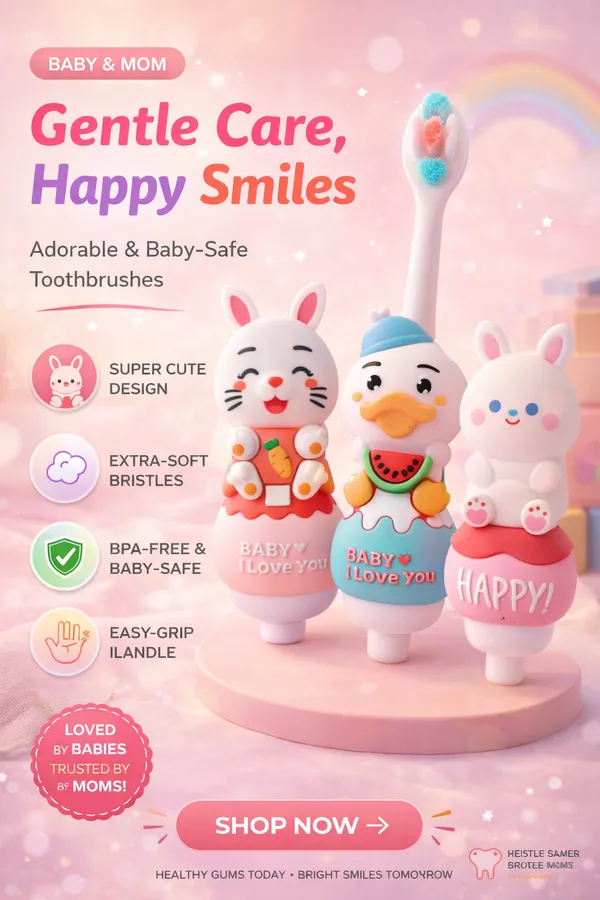 BUNNIES_Soft_Bristle_Cartoon_Toothbrush_(_Pack_Of_1_)_–_Animal_Design_Softs_Tooth_Brush,_Extra_Microfiber_Soft_Bristles_Toothbrush_for_2-7_Years_old_Children,_Manual_Toothbrush_for_Kids,_Boys_and_Girls_Random_color_design