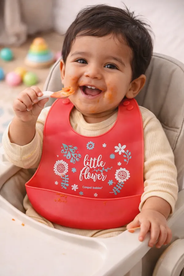BUNNIES_Waterproof_Silicone_Baby_Bib_for_Feeding_&_Weaning,_Adjustable_Neckline_with_Buttons,_BPA_Free,_Washable_&_Reusable,_6-36_Months,_Soft,_Mess_Proof_Baby_Feeding_Bib,_Odourless_(Random_color_design)