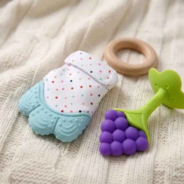 Bunnies_Baby_Teether_Mittens_Gloves_With_Fruit_Shape_Chew_Toy_For_Newborn,_Infant_&_Toddlers_|_Silicone_Teething_Gloves_For_3-36_Months_|_Soft_Teething_Toys_For_0-12_Months_Baby_Boys_&_Girls._(2_Glove_+_3_Fruit_Teether)