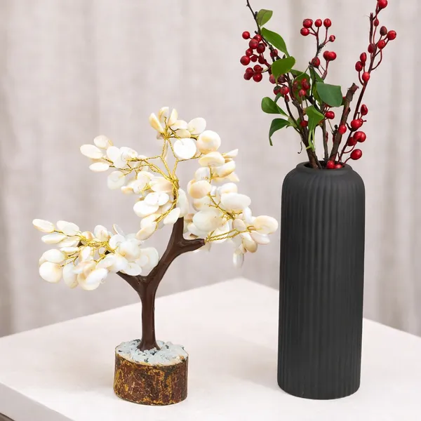 White_Gomti_Chakra_Gemstone_Tree_And_Black_Evelyn_Decorative_Vase_For_Home_Decor_And_Gifting_Combo_Pack_Of_2