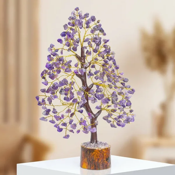 Lavander_Amethyst_Gemstone_Tree_And_Silver_Colour_With_White_Dial_Metal_Aeroplane_Clock_Paperweight_Showpiece_For_Home_Decor_And_Gifting_Combo_Pack_Of_2
