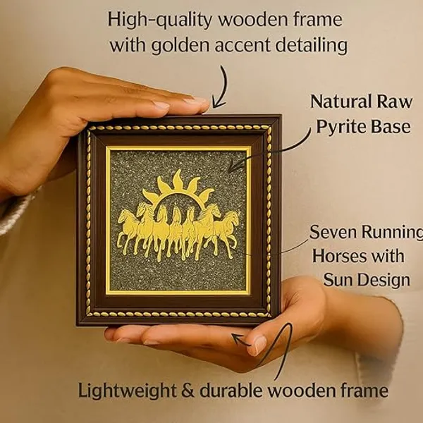 Seven_Running_Horses_with_Sun_Pyrite_Stone_Frame_With_Vastu_Attract_Money,_Protection_and_Chakra_Healing_-_Wooden_Photo_Frame_Wall_Decor_Items_for_Living_Room_Pyrite_Dust_for_Money_Success