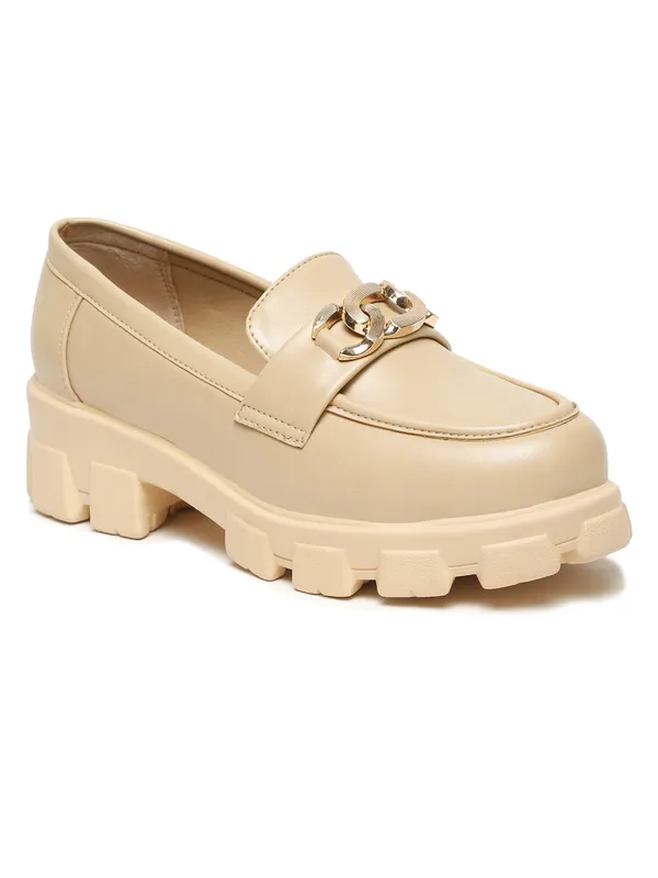 Beige_Synthetic_Leather_Loafers_For_Women_And_Girls