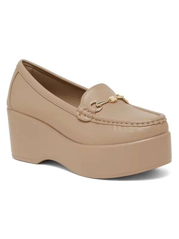 Khaki_Synthetic_Leather_Loafers_For_Women_And_Girls