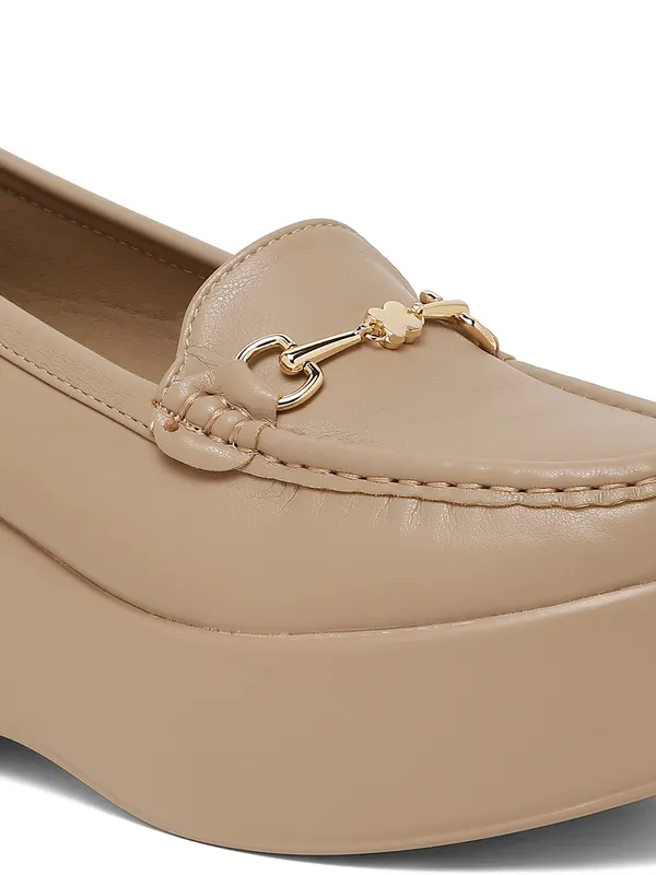Khaki_Synthetic_Leather_Loafers_For_Women_And_Girls