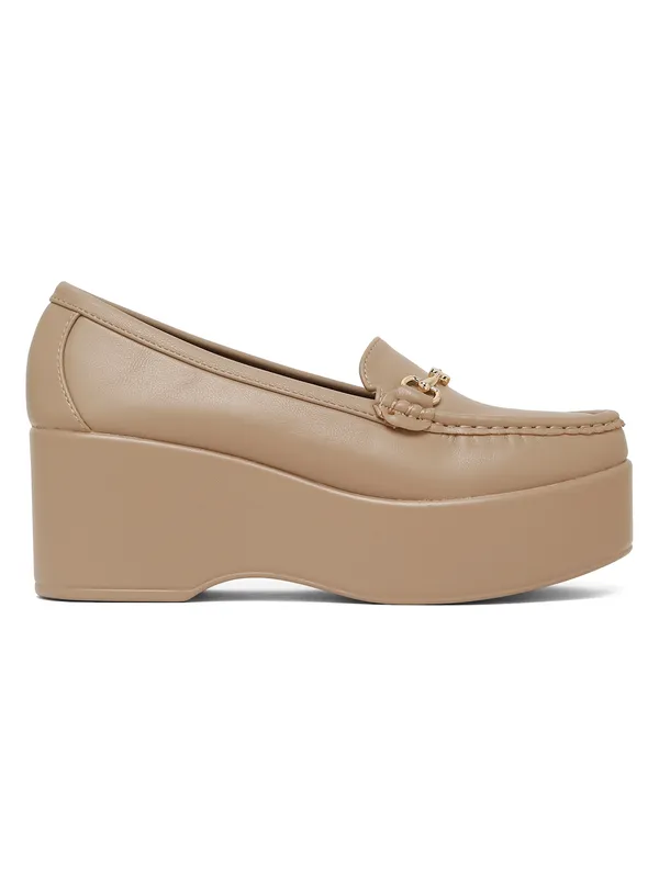 Khaki_Synthetic_Leather_Loafers_For_Women_And_Girls