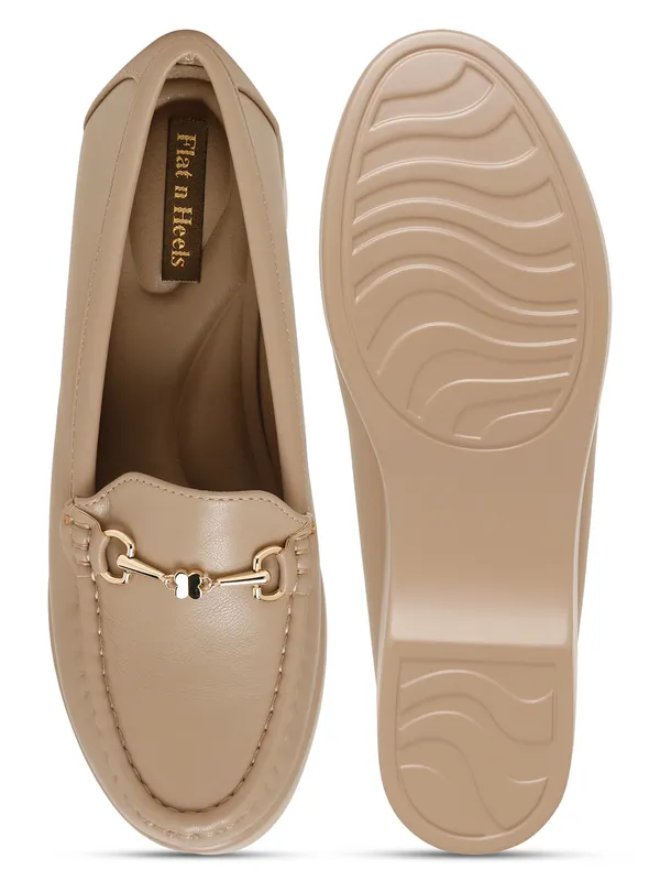 Khaki_Synthetic_Leather_Loafers_For_Women_And_Girls