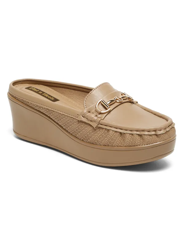 Khaki_Synthetic_Leather_Loafers_For_Women_And_Girls