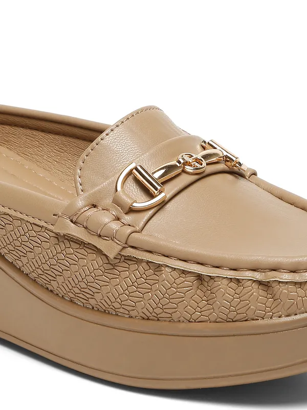 Khaki_Synthetic_Leather_Loafers_For_Women_And_Girls