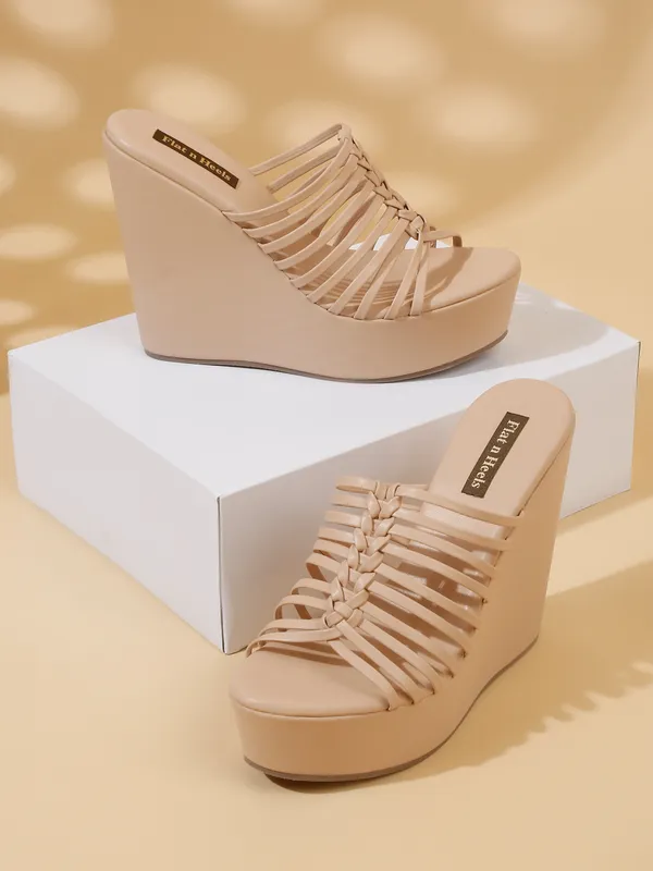 Beige_Synthetic_Leather_Wedge_Heels_Pumps_Slip_On_For_Women_And_Girls