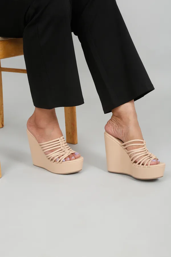 Beige_Synthetic_Leather_Wedge_Heels_Pumps_Slip_On_For_Women_And_Girls