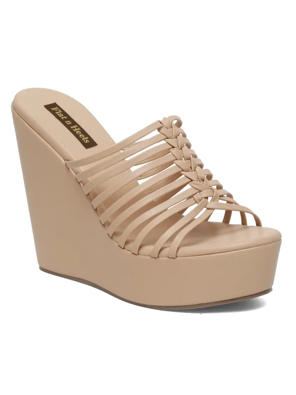 Beige_Synthetic_Leather_Wedge_Heels_Pumps_Slip_On_For_Women_And_Girls