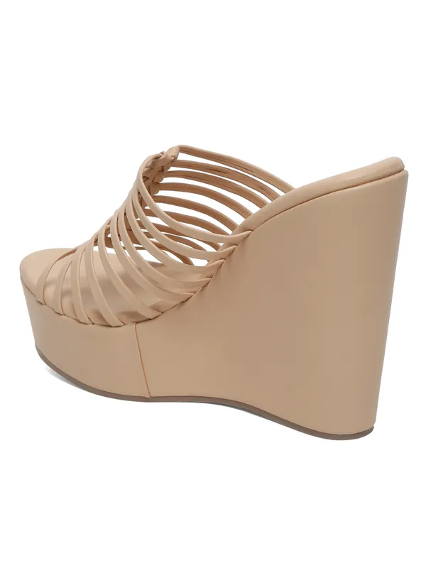 Beige_Synthetic_Leather_Wedge_Heels_Pumps_Slip_On_For_Women_And_Girls