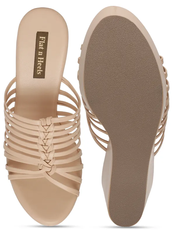 Beige_Synthetic_Leather_Wedge_Heels_Pumps_Slip_On_For_Women_And_Girls