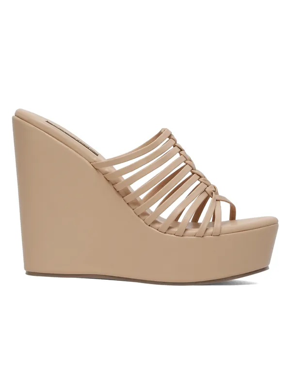 Beige_Synthetic_Leather_Wedge_Heels_Pumps_Slip_On_For_Women_And_Girls