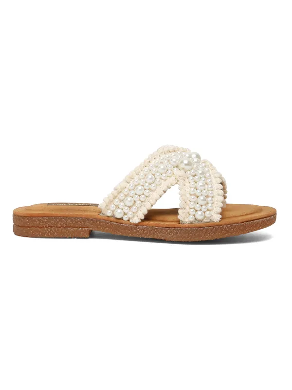 Beige_Fabric_Flat_Sandal_For_Women_And_Girls