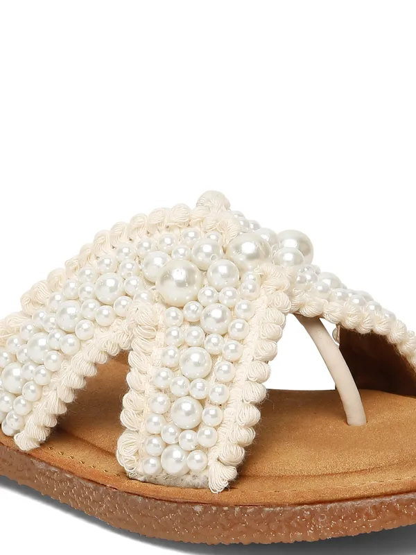 Beige_Fabric_Flat_Sandal_For_Women_And_Girls