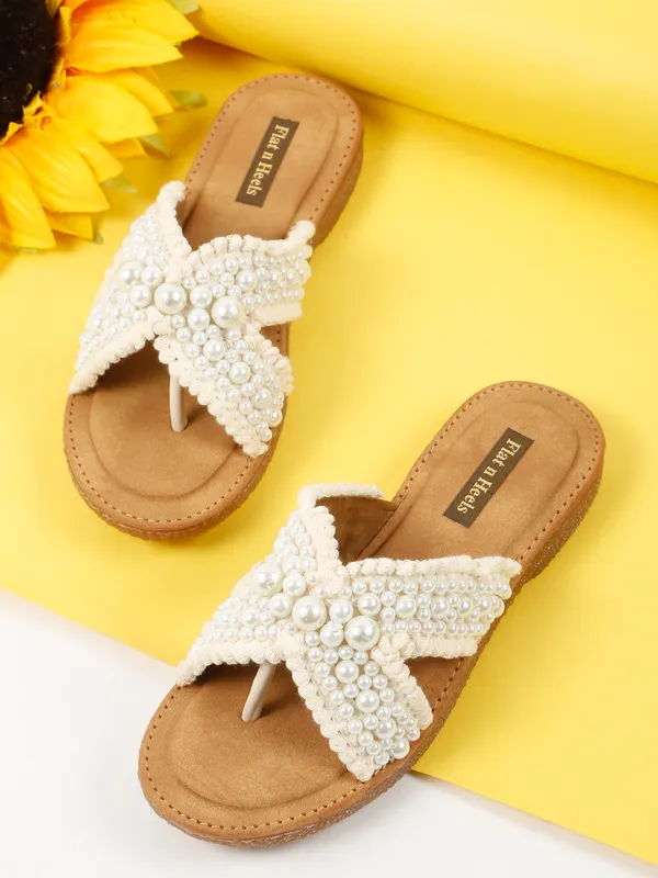 Beige_Fabric_Flat_Sandal_For_Women_And_Girls
