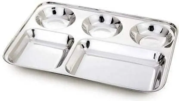 Stainless_Steel_Rectangular_Partition_Plate_5_Compartment_Ideal_For_Breakfast_Lunch_And_Dinner_Pack_Of_6