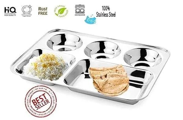 Stainless_Steel_Rectangular_Partition_Plate_5_Compartment_Ideal_For_Breakfast_Lunch_And_Dinner_Pack_Of_6