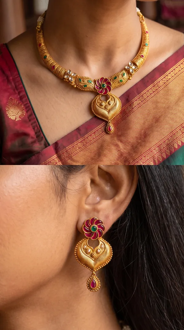 Antique_Gold_Floral_Meenakari_Statement_Necklace