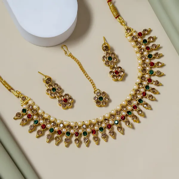 Elegant_Gold-Tone_Multicolour_Stone_Necklace_Set_with_Matching_Floral_Drop_Earrings_&_Maang_Tikka
