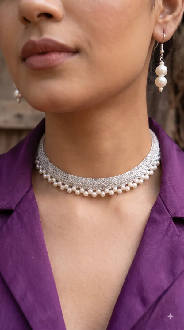 Elegant_Pearl_Necklace_Set_with_Gold-Tone_Mesh_Design_&_Matching_Earrings