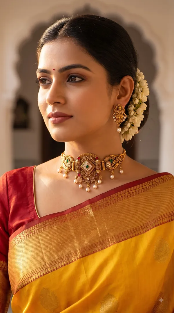 Traditional_Gold_Plated_Temple_Choker_Set_with_Lakshmi_Earrings
