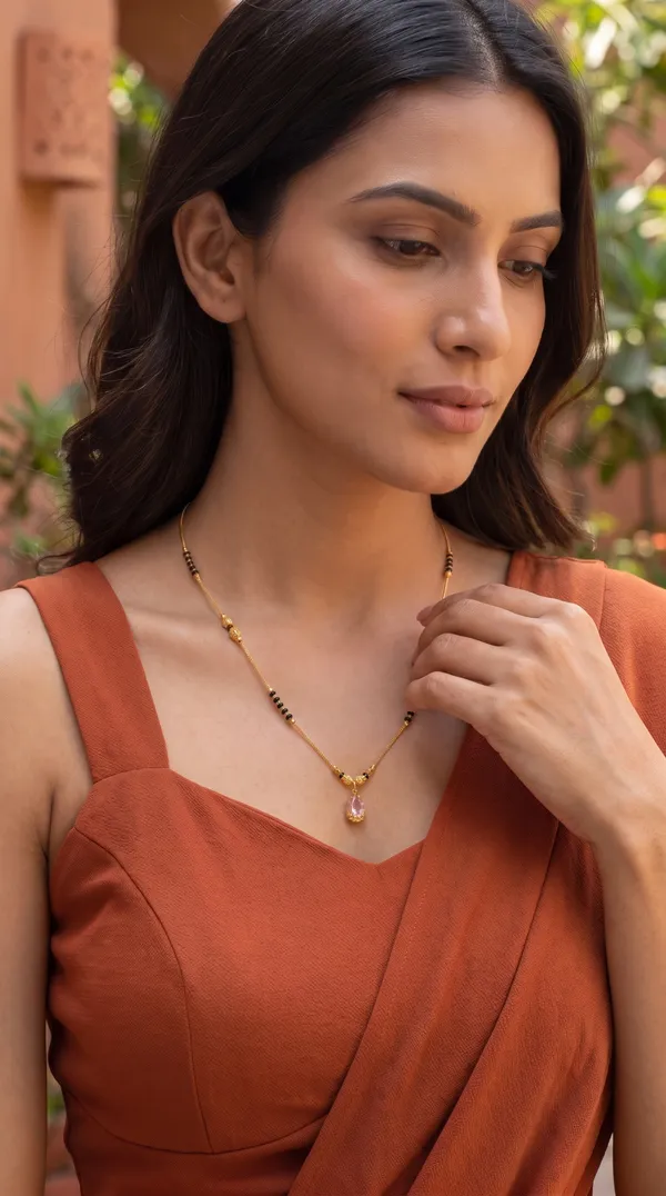 Blush_Pink_Teardrop_Pendant_Mangalsutra_Necklace_with_Black_Beads_and_Gold_Tone_Detailing_for_Women