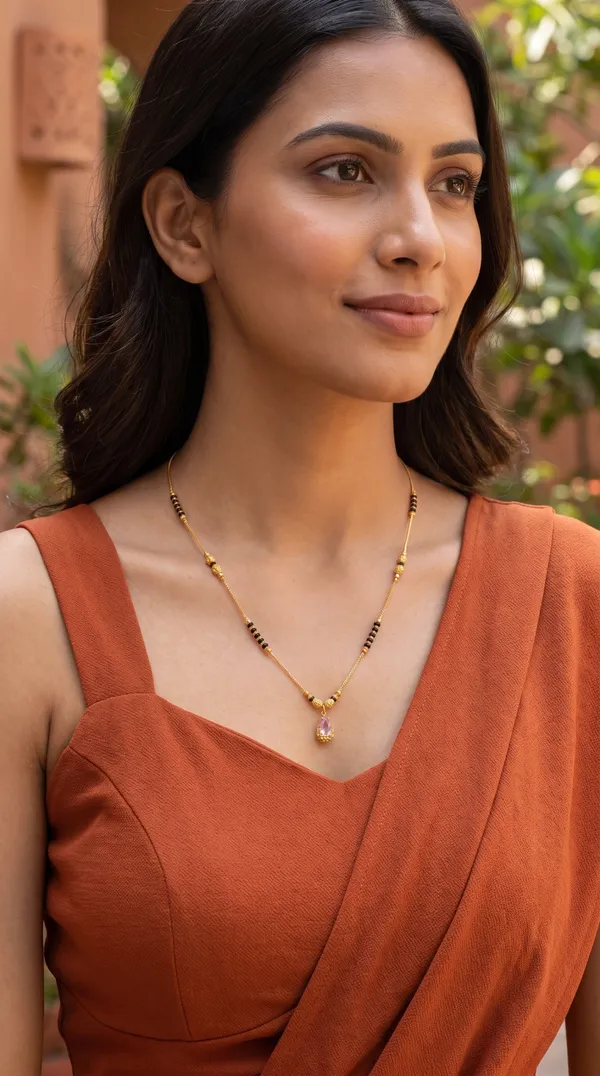 Blush_Pink_Teardrop_Pendant_Mangalsutra_Necklace_with_Black_Beads_and_Gold_Tone_Detailing_for_Women