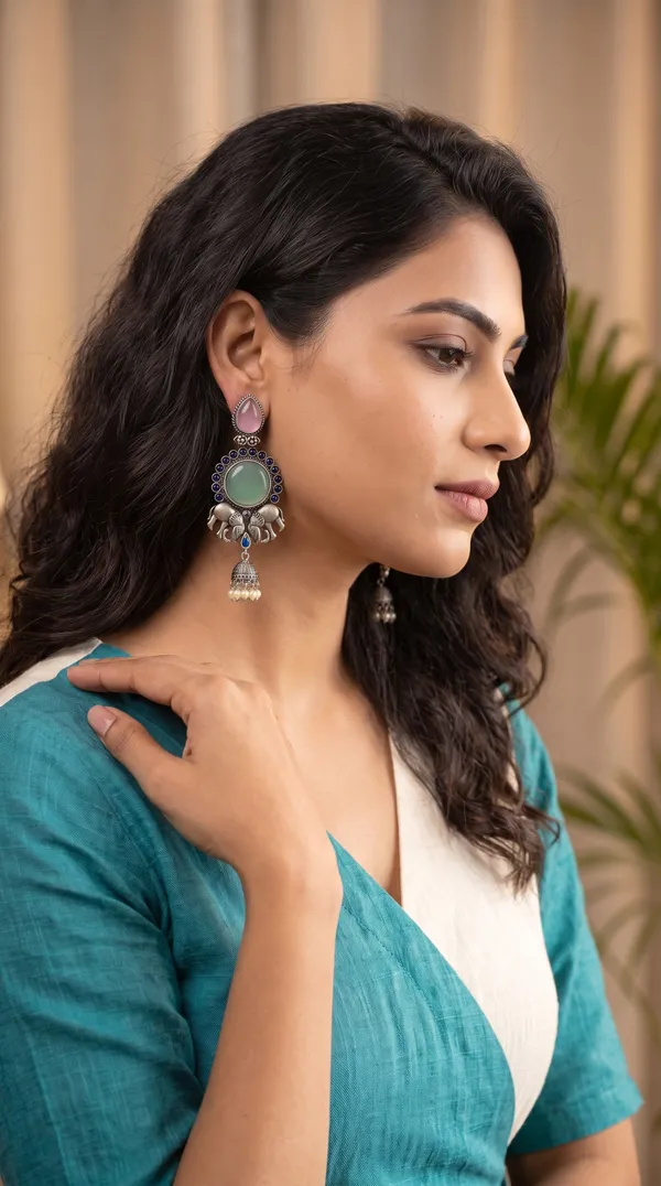 Traditional_Oxidised_Silver_Elephant_Motif_Long_Earrings