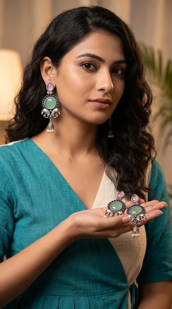 Traditional_Oxidised_Silver_Elephant_Motif_Long_Earrings